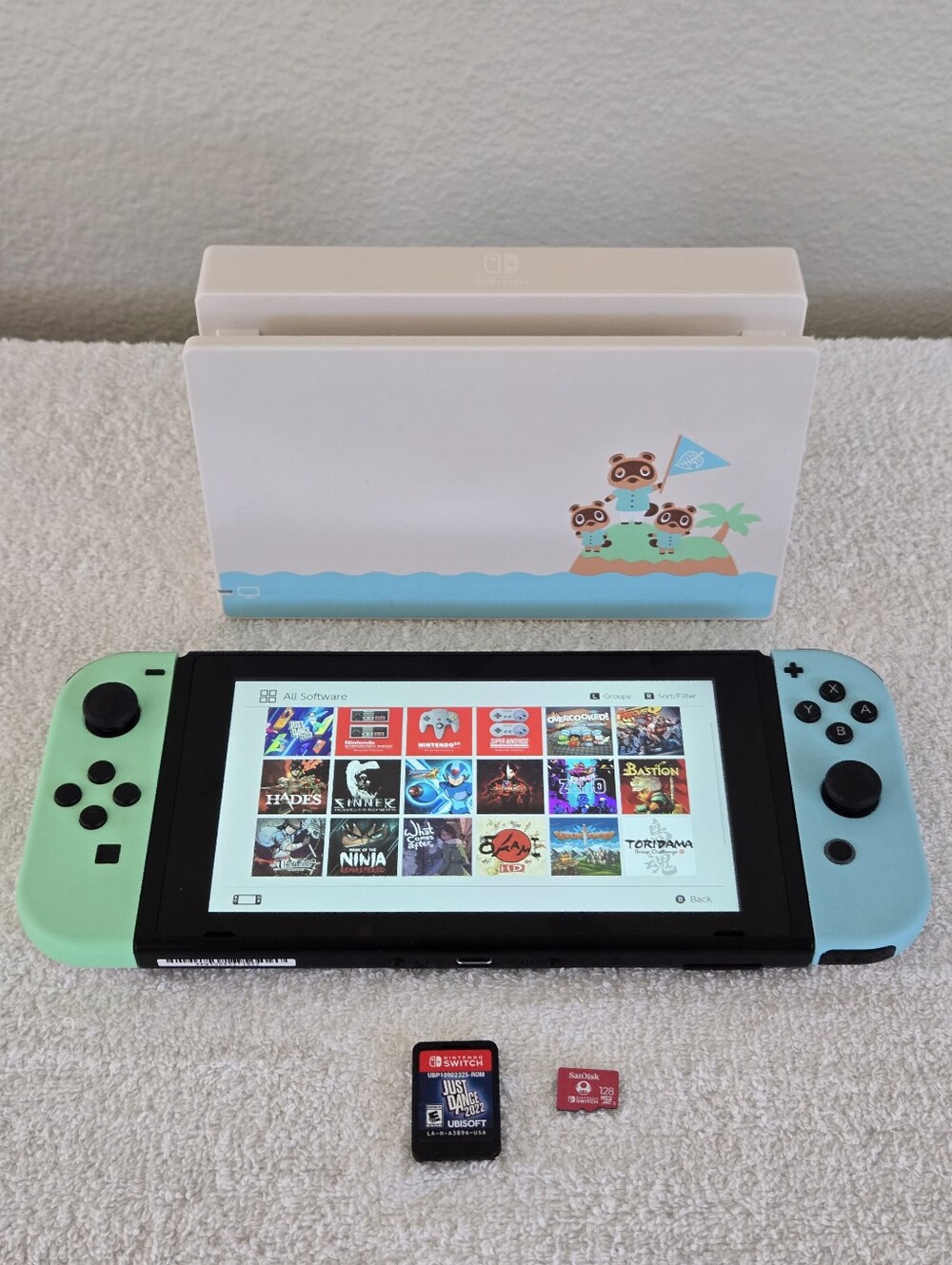 Nintendo Switch Animal Crossing HAC-001(-01) W/Just Dance 2022 & 128GB SD Card
